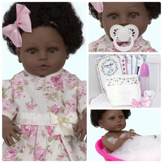 Imagem de Bebê Reborn Negra Princesa Corpo Vinil Siliconado Acessórios