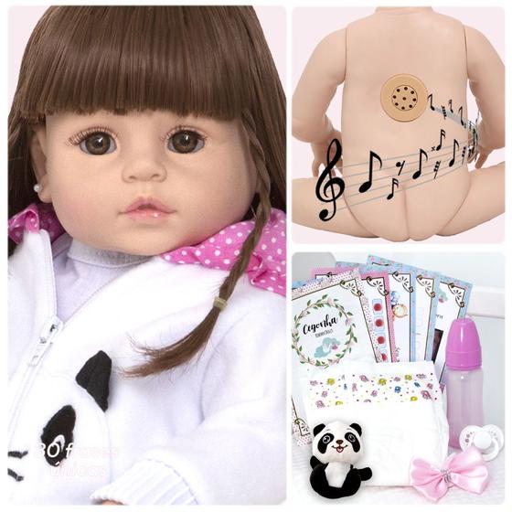 Imagem de Bebe Reborn Pandinha 100% Silicone 30 Frases Bolsa Enxoval