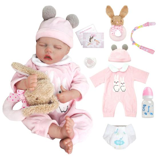 Imagem de Bebê Reborn Realista Brastoy Boneca ou Boneco Silicone Kit Conjunto de Roupa Chupeta Mamadeira e Pelúcia Original Completo