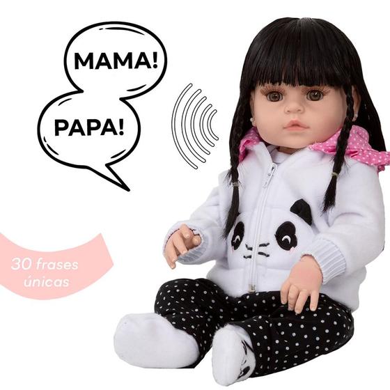 Imagem de Bebe Reborn Realista Enxoval Panda 30 Frases Envio Imediato