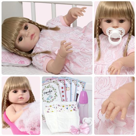 Imagem de Bebe Reborn Realista Loira Vestido Rosa Itens Envio Imediato