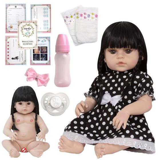 Imagem de Bebe Reborn Realista Menina Vestido Preto Pode Dar Banho