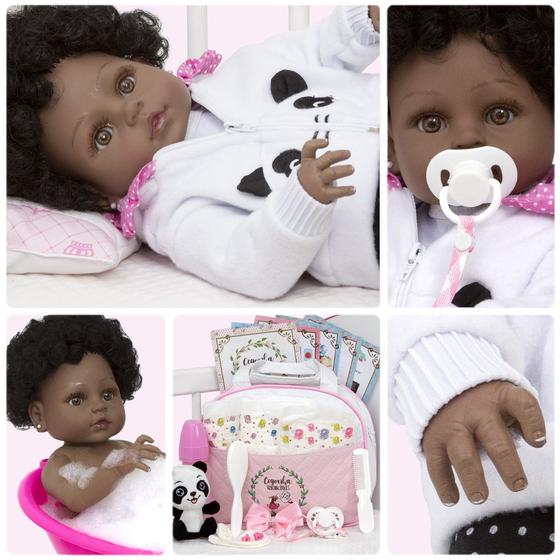 Imagem de Bebe Reborn Realista Pandinha Negra Enxoval Envio Imediato