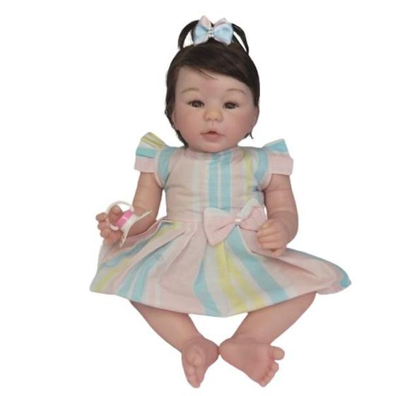 Imagem de Bebê reborn realista silicone macio olhos castanhos