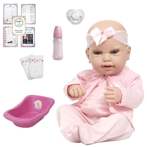 Imagem de Bebe Reborn Recém Nascida Fofa Com Kit Acessórios + Banheira