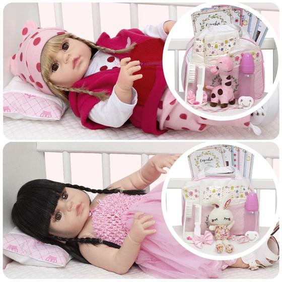 Imagem de Bebe Reborn Silicone Gêmeas Enxoval Girafa Coelha