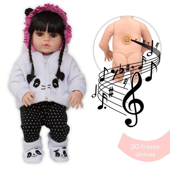 Imagem de Bebe Reborn Silicone Menina Morena Enxoval Panda Fala Chora