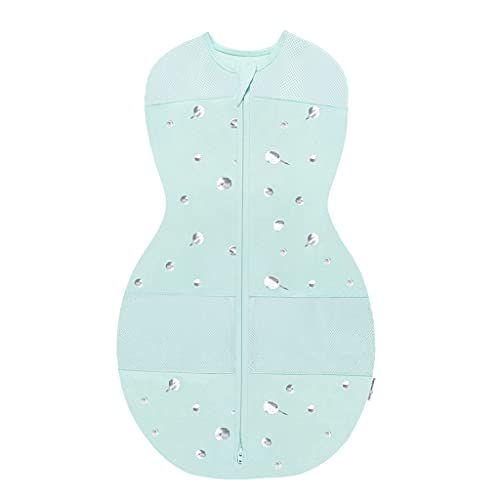 Imagem de Bebê Sleepea Mais Feliz Swaddle de 5 segundos - 100% algodão orgânico Baby Swaddle Cobertor - Doctor Designed promove o desenvolvimento saudável do quadril (Teal Planets, Large)