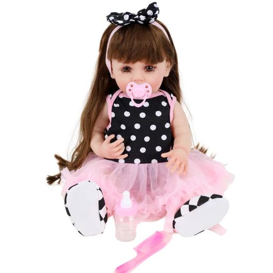 Imagem de Bebê Sweetie Reborn Roupa Bailarina Bolinhas Sapatilha 55cm