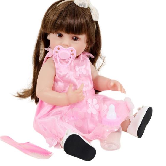 Imagem de Bebê Sweetie Reborn Vestido Rosa Flores c/ Sapatilha Premium