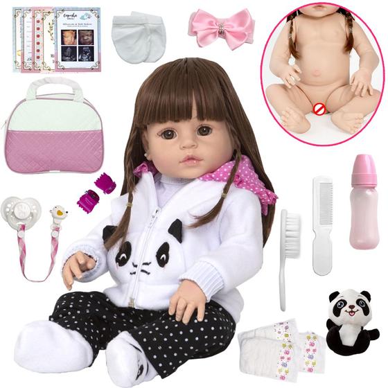 Imagem de Bebê Tipo Reborn 52cm Baby Pandinha Linda + Enxoval Completo