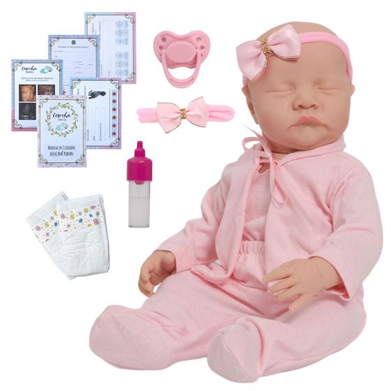 Imagem de Bebe Tipo Reborn Lívia Corpo 100% Silicone + Pijama Rosa