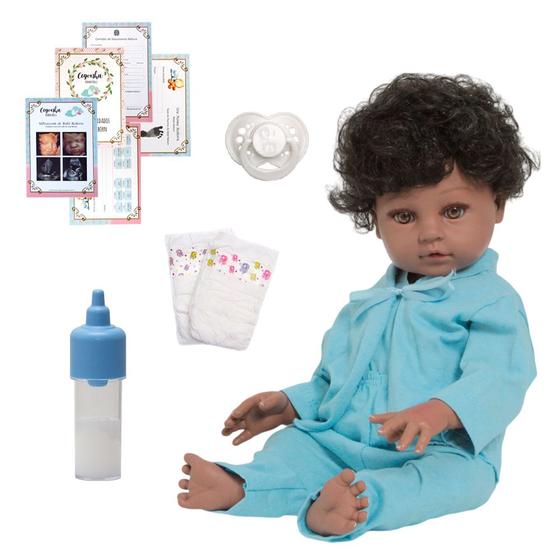 Imagem de Bebê Tipo Reborn Menino Corpo de Vinil Pode Molhar + Itens