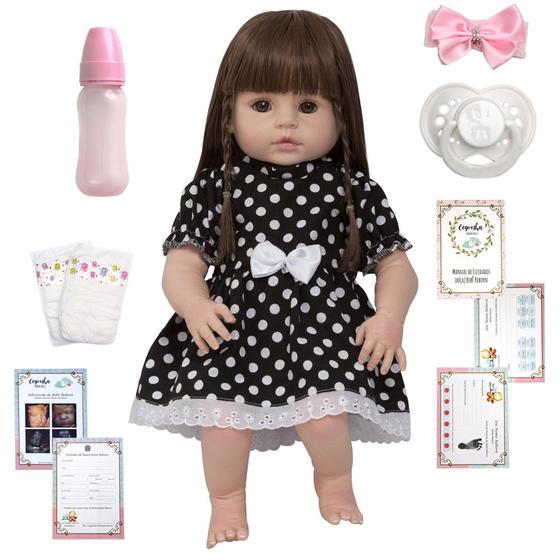Imagem de Bebe Tipo Reborn Nicole Vestido Bolinha Completa Pode Molhar