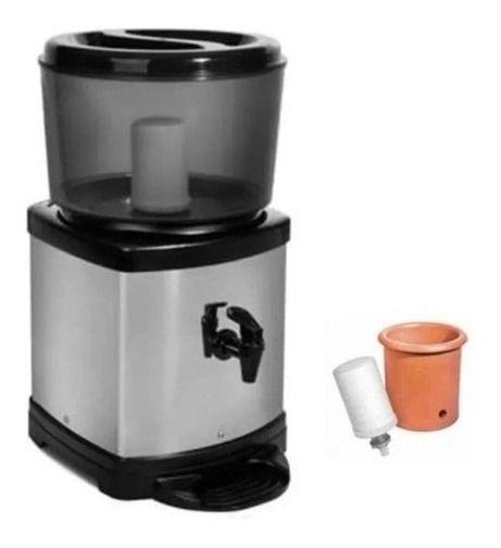 Imagem de Bebedouro Acquamar Inox com Base de Barro 6 L  Filtro com Carvão Ativado, Torneira Click, Boia Dosadora e Suporte Preto