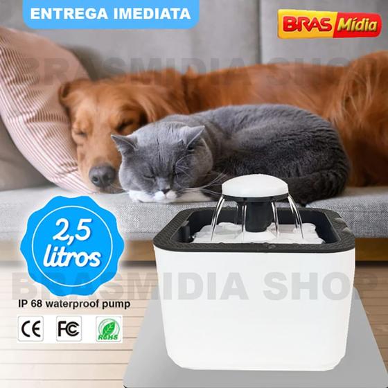Imagem de Bebedouro Fonte Agua Gatos Cão 2.5 Litros Automatico Filtro USB Bivolt Bomba Dagua