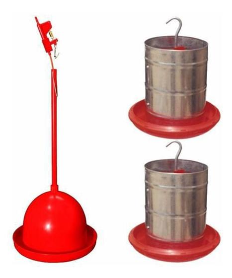 Imagem de Bebedouro Pendular + 2 Comedouros Galvanizado 3Kg Para Aves