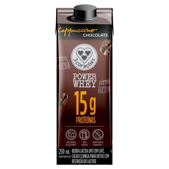 Imagem de Bebida Lactea 3 Coracões Power Whey com 15g de Proteína Cappuccino Chocolate 250ml