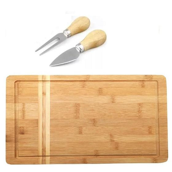 Imagem de Bela Tabua De Bambu Para Queijo Com Garfinho E Faquinha G