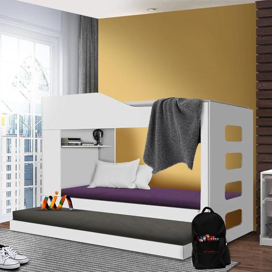 Imagem de Beliche Branco de MDF com Cama Auxiliar - Halia Shop JM