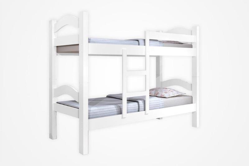 Imagem de Beliche / Cama Solteiro ABS 100% MDF Em eucaliptoEstrado Reforçado Escada Lateral E Barra de Proteção Cor Branca