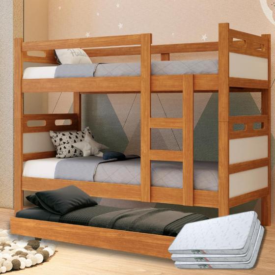 Imagem de Beliche com Cama Auxiliar e 3 Colchões D20 Treliche Completa