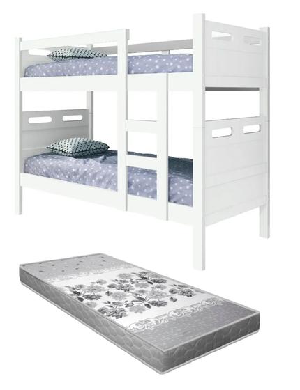 Imagem de Beliche Com Colchão D33 88x188cm para quarto Solteiro MDF C/ estrado em madeira Design Robusto Branco