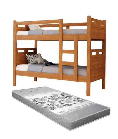 Imagem de Beliche Com Colchão D33 88x188cm para quarto Solteiro MDF C/ estrado em madeira Design Robusto Nature