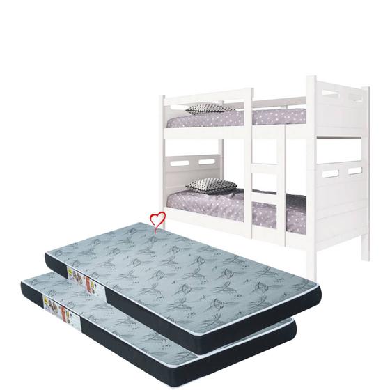 Beliche Duas Camas Jaspe Solteiro com Colchão Cor:branco Menor preço em Beliche Duas Camas Jaspe Solteiro com Colchão Cor:branco