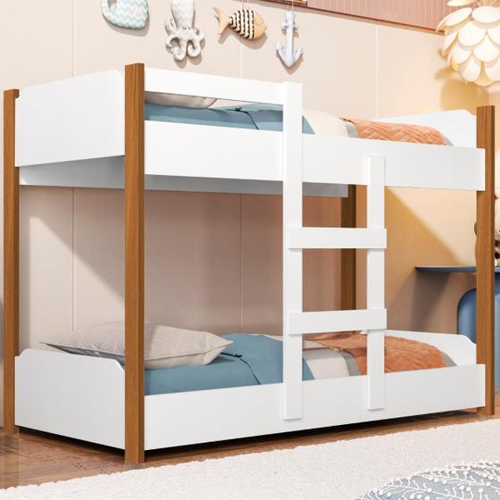 Imagem de Beliche Infantil Cama Crianças MDF Reforçada Juvenil com Escada Proteção Lateral