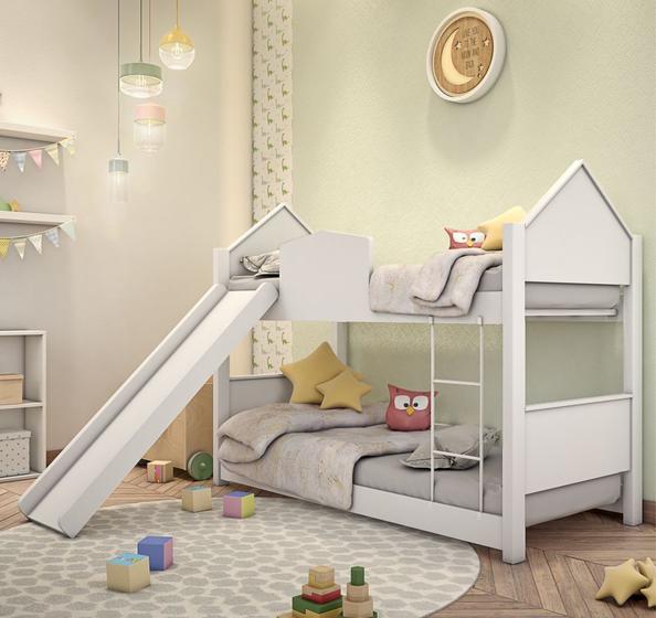Beliche Infantil Casa Branca com Escorregador CASAH Menor preço em Beliche Infantil Casa Branca com Escorregador CASAH