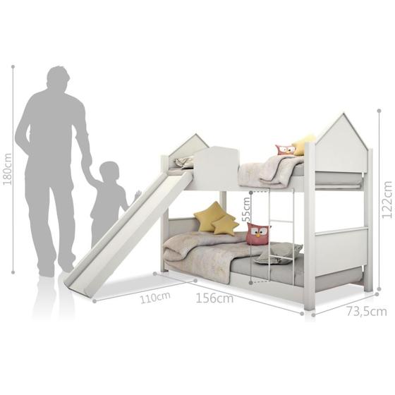 Imagem de Beliche Infantil Casinha Prime Branco Neve com Escorregador