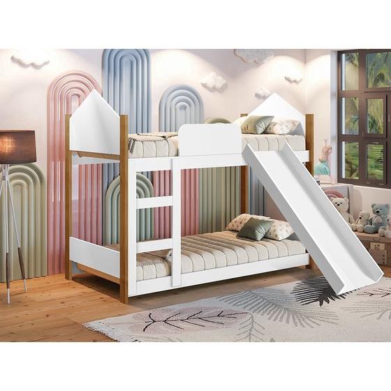 Imagem de Beliche Infantil Com Escorregador Branco/Grenat Touch Gabrielli Magia