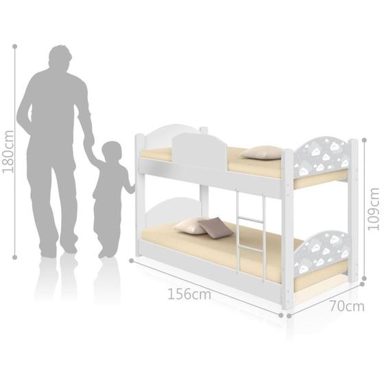 Beliche Infantil Nuvem Cinza Menino e Menina e 2 Colchões Menor preço em Beliche Infantil Nuvem Cinza Menino e Menina e 2 Colchões
