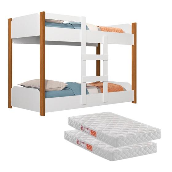 Beliche Infantil Reforçada com 2 Colchões Branca e Cores FLO Menor preço em Beliche Infantil Reforçada com 2 Colchões Branca e Cores FLO
