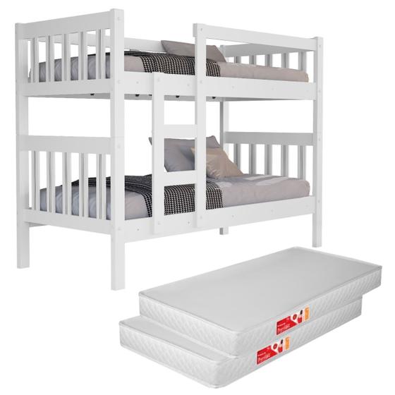 Imagem de Beliche Infantil Reforçada Em MDF Com 2 Colchões Grade Protetora e Escada Transforma Em 2 Camas