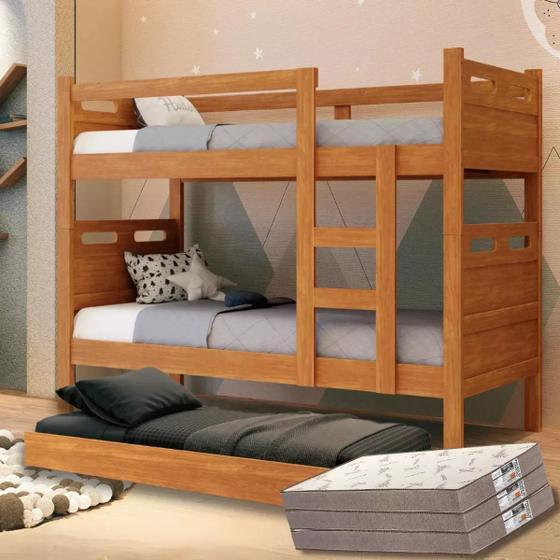 Imagem de Beliche Jaspe Treliche Triliche com Cama Auxiliar e 03 Colchões D33