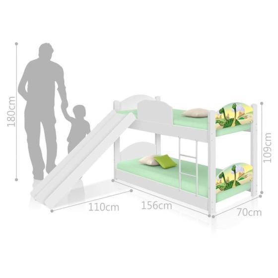 Beliche Mini Cama Casal Dinossauros com Escorregador Menor preço em Beliche Mini Cama Casal Dinossauros com Escorregador
