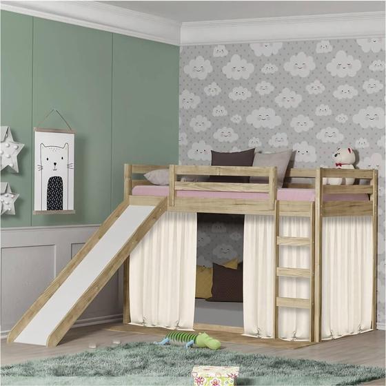 Imagem de Beliche Montessoriana Prime com Escorregador e Tenda Natural/Creme-Casatema