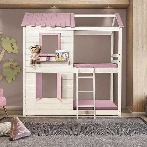 Imagem de Beliche Montessoriano Club House Premium Branco/Rosa - Casatema