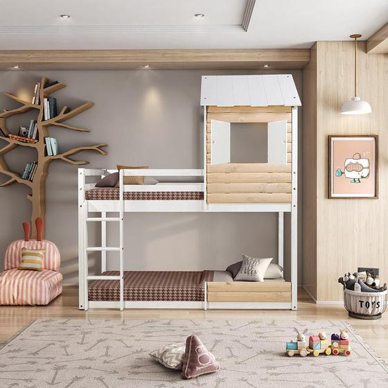 Imagem de Beliche Montessoriano Club House Wood Branco/Natural - Casatema