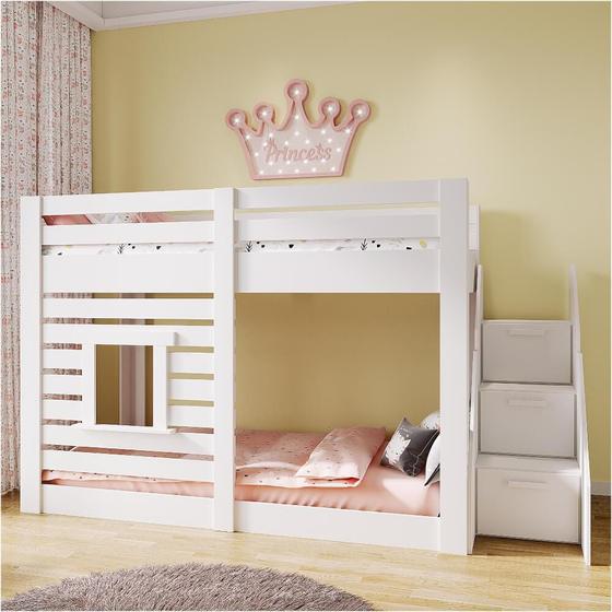 Imagem de Beliche Montessoriano Star Plus com Janela e Escada Lateral Branco - Casatema