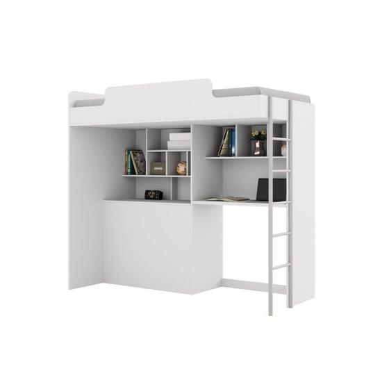Beliche Office New (Cama+Escrivaninha de CPU+Baú+Nicho+Prateleiras) Branco - Santos Andirá Menor preço em Beliche Office New (Cama+Escrivaninha de CPU+Baú+Nicho+Prateleiras) Branco - Santos Andirá
