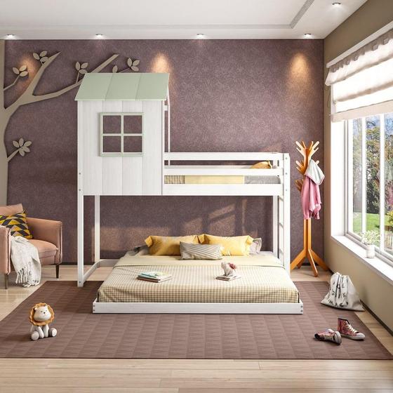 Imagem de Beliche Queen Montessoriano Cabana Family Branco/Verde - Casatema