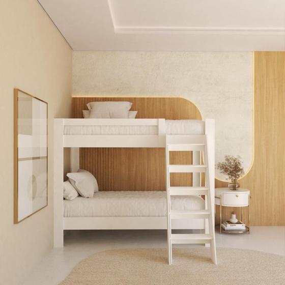 Imagem de Beliche Solteiro Adulto com Escada Frontal Star Light Casatema Branco Perfect Wood