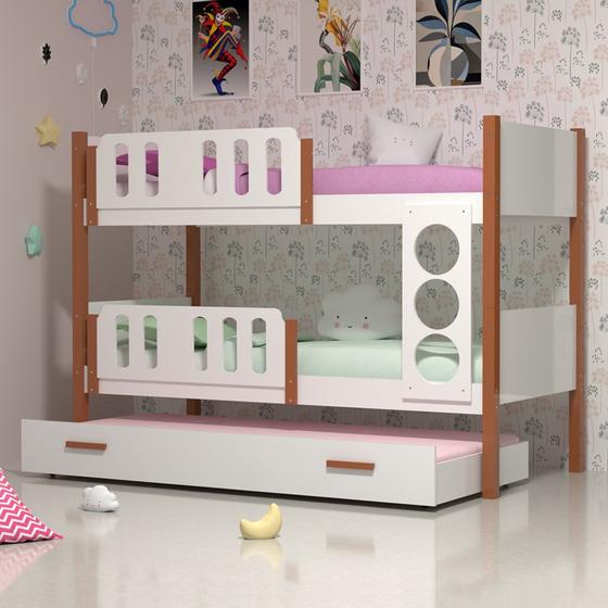 Imagem de Beliche Solteiro Ônix com Cama Auxiliar - Branco com Mel