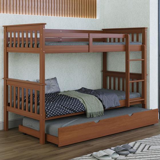 Imagem de Beliche Triplo Solteiro Merk De Madeira Com Cama Auxliar