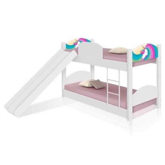 Beliche Unicórnio Arco Íris Infantil com Escorregador e Colchões Menor preço em Beliche Unicórnio Arco Íris Infantil com Escorregador e Colchões