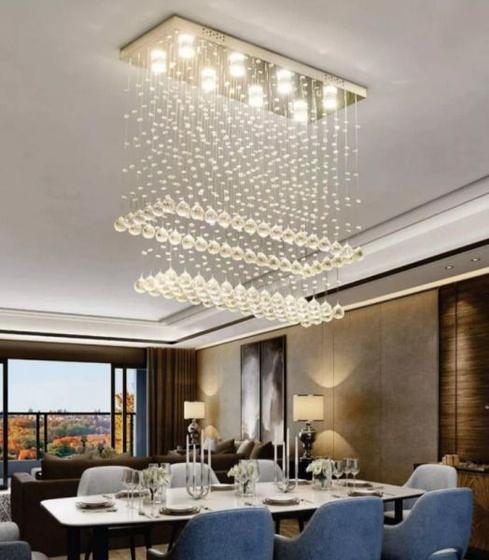 Imagem de Belíssimo Lustre em Cristais Torre para Quarto, Sala de Jantar/Estar, com 60cm de Altura , Base 70x20cm Inox Polida.