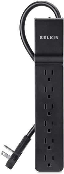 Imagem de Belkin 6-Outlet Power Strip Surge Protector, Plug rotativo plano, cabo de 6 pés (600 Joules)